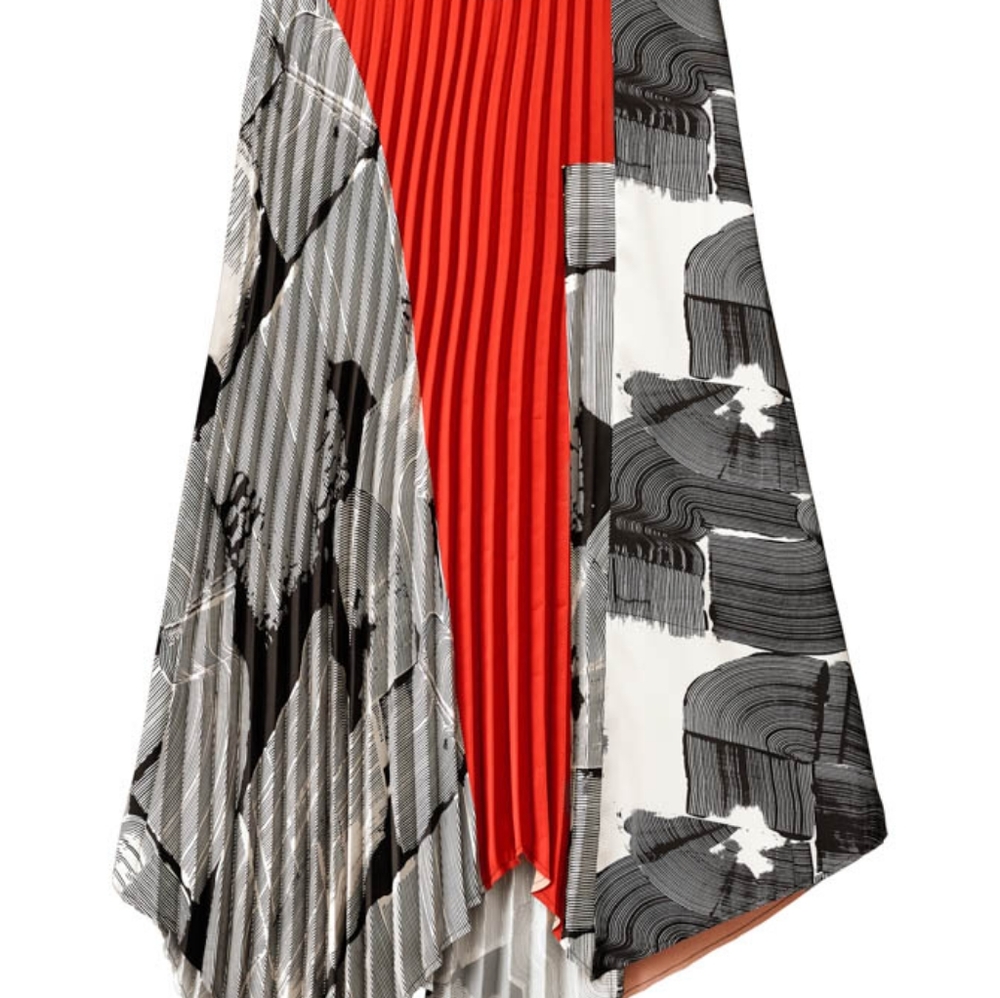 H&M Asymmetrical Pleated Skirt in Red, Black & White